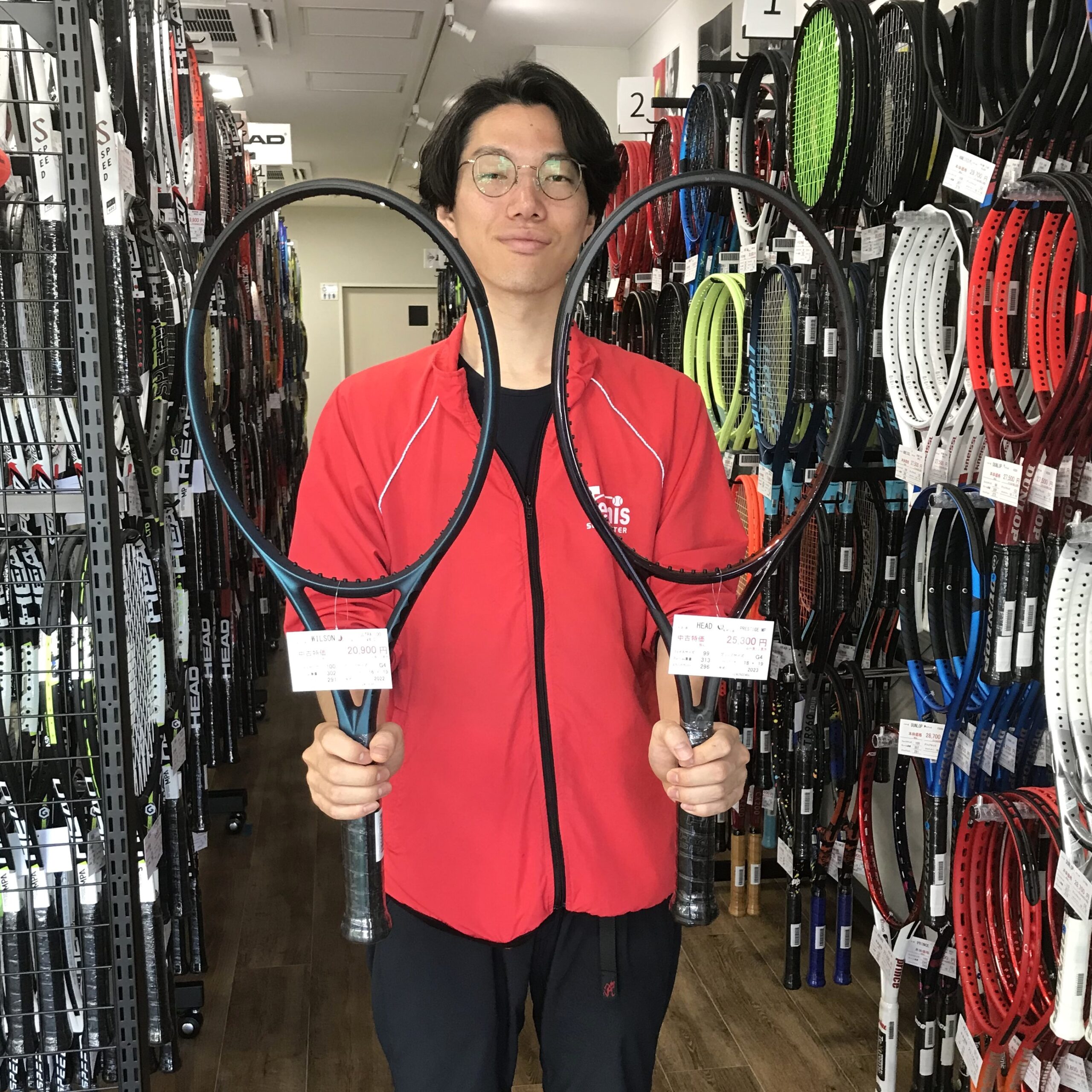 The collection of used rackets with thick grip